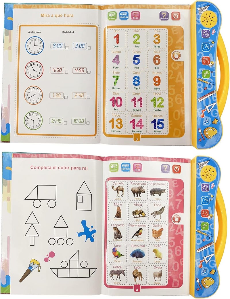MINMEER Spanish-English Learning Toys for Kids, Learn Basic Spanish Vocabulary, Alphabet, Numbers, Colors, Bilingual Toys for Toddlers - Image 3